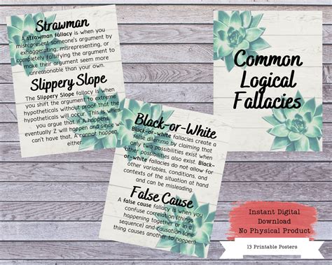 Logical Fallacies Printable Poster Set Fallacies Posters Etsy