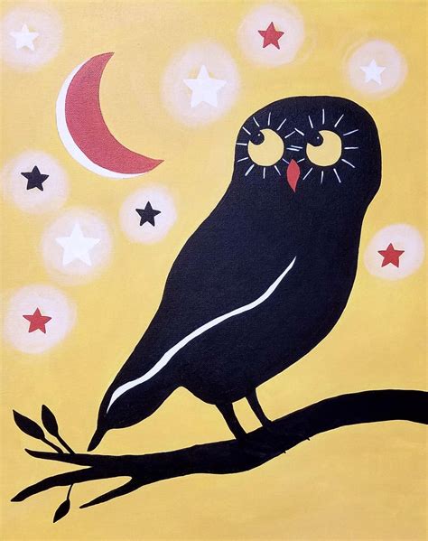 Folk Art Owl Acrylic Canvas Painting Etsy