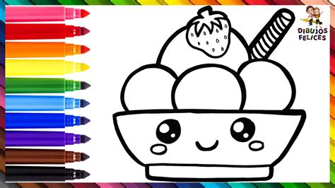 Dibuja y Colorea Un Lindo Tazón De Helado Dibujos Para Niños