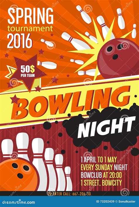 Bowling Tournament Poster Template Design With Bowling Ball And Pins