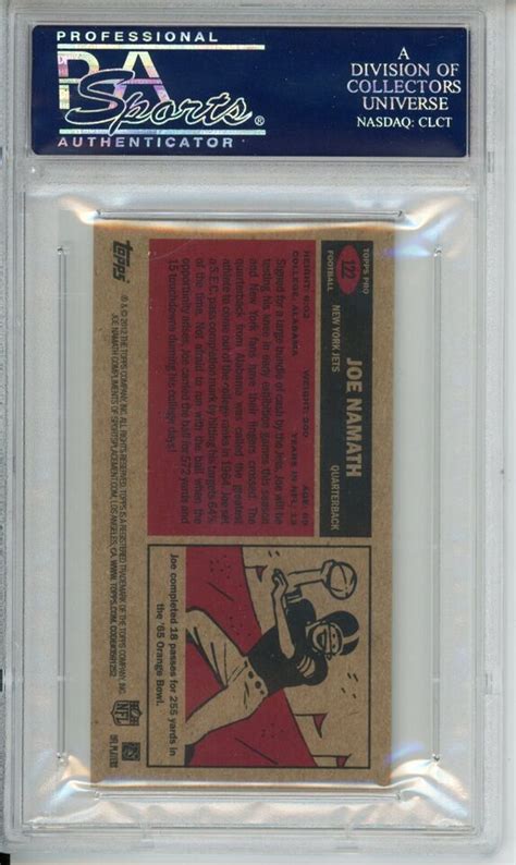 2012 Topps 1965 Topps Inserts REPRINT 122 Joe Namath PSA GEM MT 10