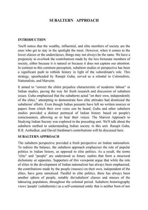 Subaltern Approach Lecture Notes 5 Subaltern Approach Introduction