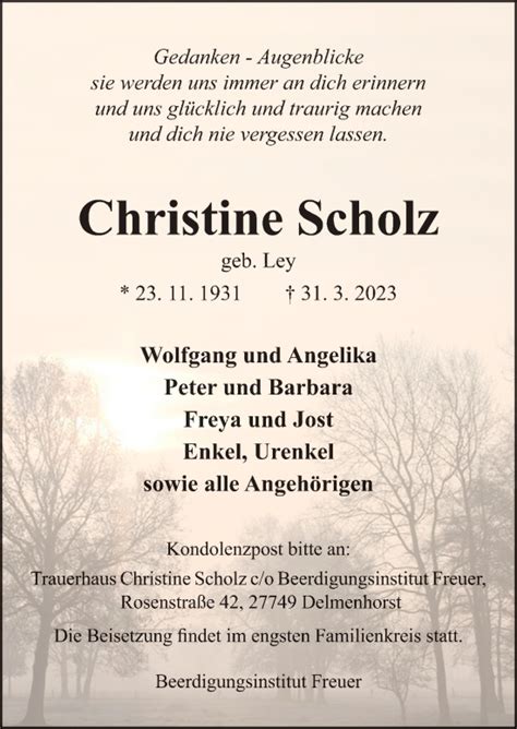 Traueranzeigen Von Christine Scholz Noz Trauerportal