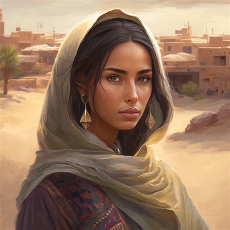 A Painting Of A Woman Wearing A Shawl And Earrings In Front Of A Desert