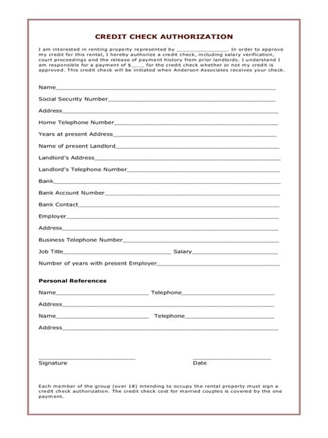 Tenant Credit Check Form 1 Free Templates In Pdf Word Excel Download