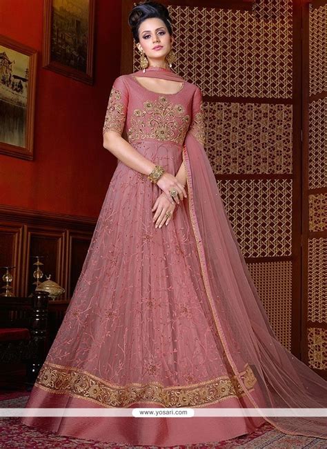 Buy Pink Embroidered Work Net Floor Length Anarkali Suit Anarkali Suits