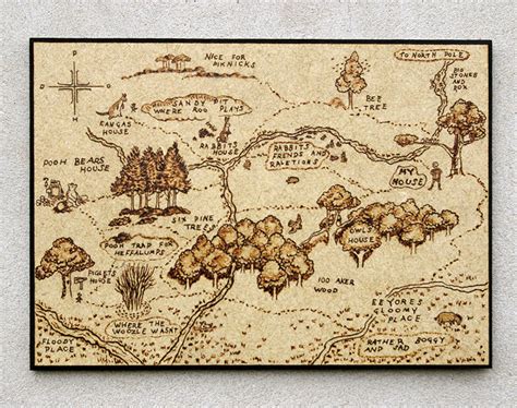 Winnie The Pooh Inspired Hundred Acre Wood Map Pyrography Art Etsy