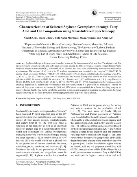 Pdf Characterization Of Selected Soybean Germplasm Through Fatty Acid