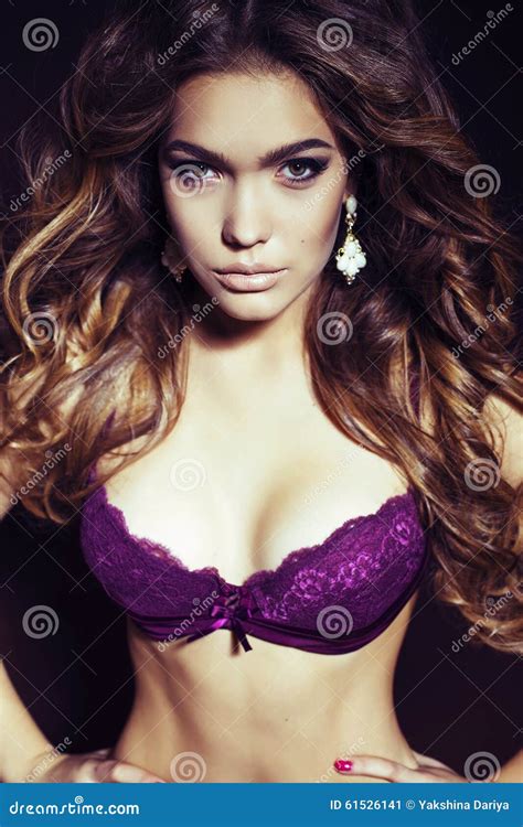 Gorgeous Woman With Long Curly Hair Wears Luxurious Lingerie Stock Image Image Of Elegant