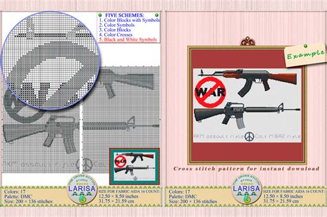 Akm Assault Rifle And M16 Rifle Cross Stitch Pattern No War By