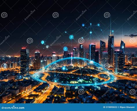 Smart City And Communication Network Concept 5g Iot Internet Of Things Stock Illustration