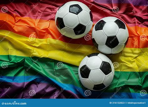 Soccer Football Ball On An Lgbtq Gay Pride Rainbow Flag Stock Image Image Of Team Club 316132823