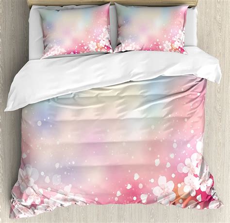 Pastel Duvet Cover Set Japanese Nature Sakura Tree Cherry Blossoms