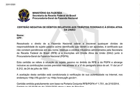 Solicite Receita Federal Certidão Negativa de Débitos Relativos aos