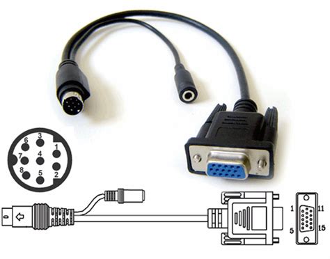 Mini Din 8 Pin To D Sub 15 Pin Vga Inputoutput Adapter Cable