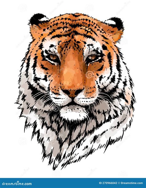 Tiger Portrait Illustration Wild Cat Head Detailed Drawing Majestic