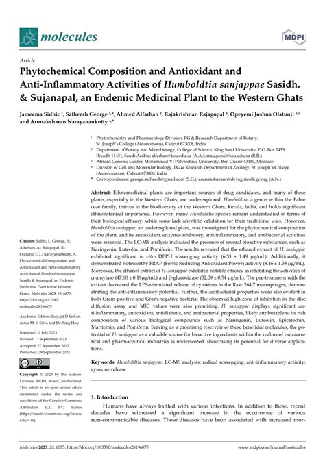 Pdf Phytochemical Composition And Antioxidant And Anti Inflammatory