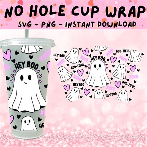 Hey Boo Cold Cup Svg Cute Valentines Ghost No Hole Cold Cup Etsy Uk