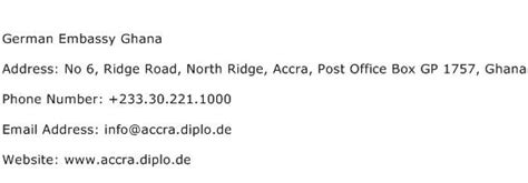 German Embassy Ghana Address, Contact Number of German Embassy Ghana