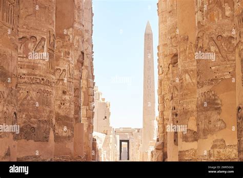 Karnak Temples Complex In Luxor Ancient Thebes Pillars With Egyptian