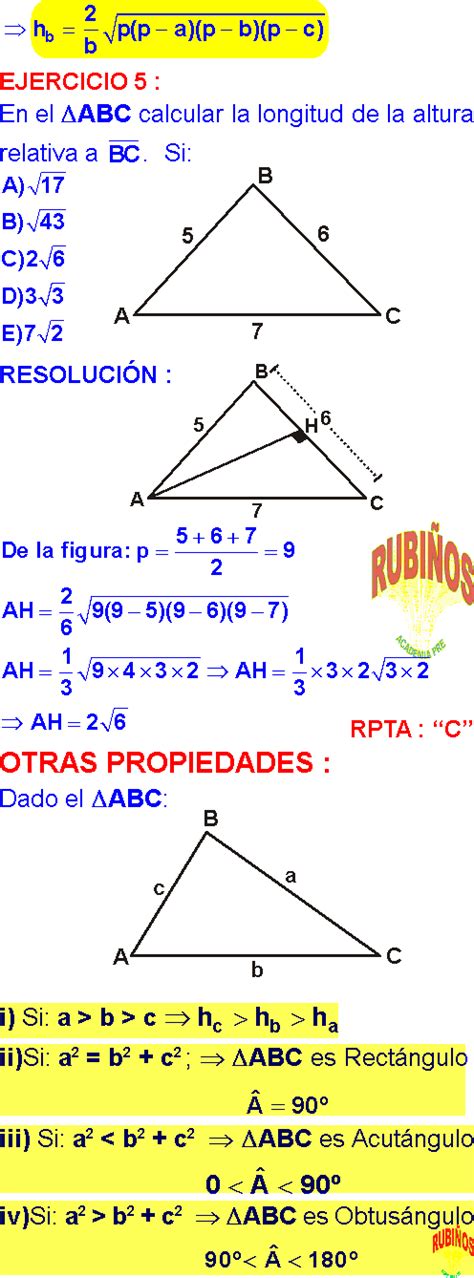 FÓRMULAS DE RELACIONES MÉTRICAS EN TRIÁNGULOS OBLICUÁNGULOS Y