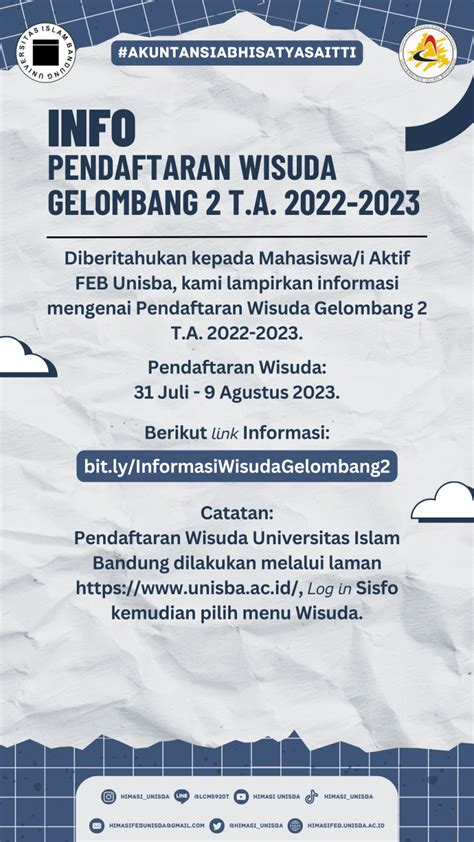 Info Pendaftaran Wisuda Gelombang 2 Ta 2022 2023 Himasi Unisba