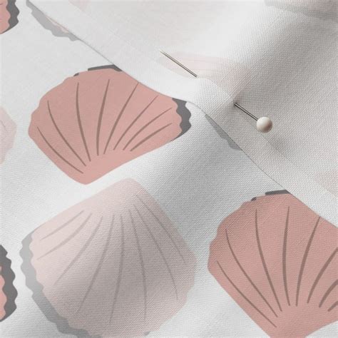 White Background With Dusty Pink Clams Fabric Spoonflower