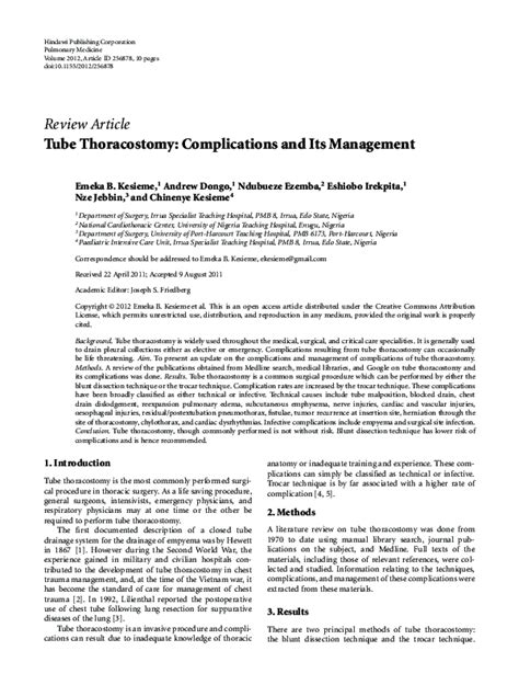 (PDF) Tube Thoracostomy: Complications and Its Management | Ndubueze ...