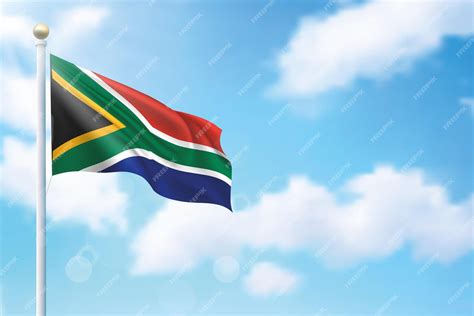 Premium Vector | Waving flag of south africa on sky background template ...