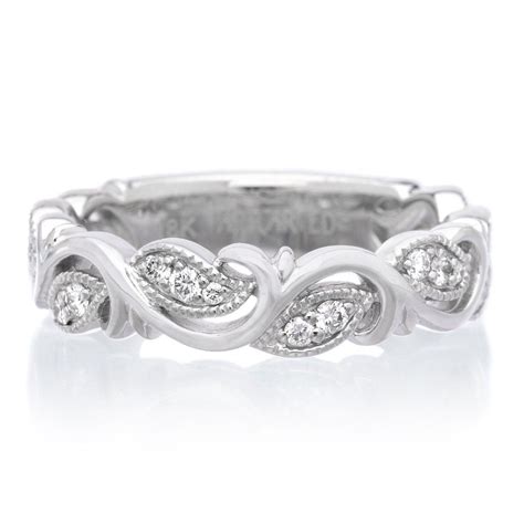 18K White Gold Diamond Filigree Band Diamond Wedding Rings Women