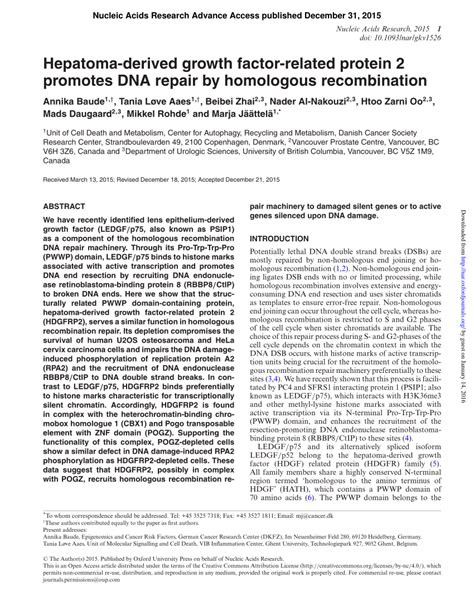 PDF Hepatoma Derived Growth Factor Related Protein 2 Promotes DNA