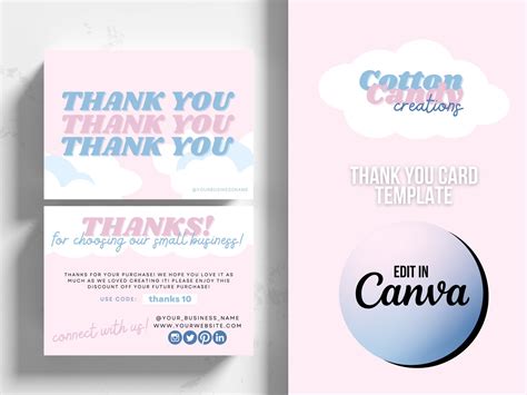 Cute Thank You Card Template Business Thank You Card Insert Small