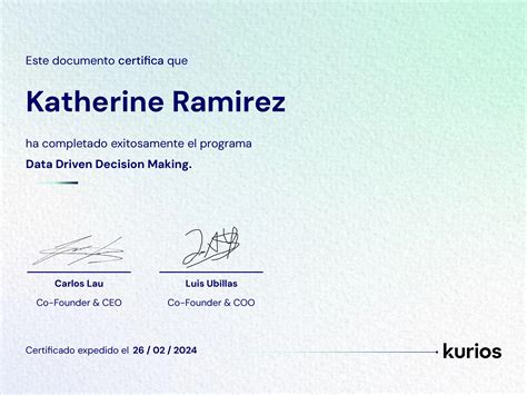 Certificado De Katherine Ramirez Data Driven Decision Making