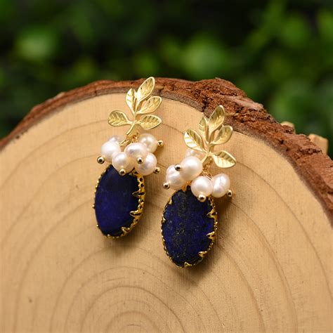 Boucles Doreilles Lapis Lazuli Et Perle Fleur De S R Nit Argent