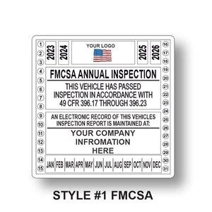 FMCSA or FHWA 2023 Annual Vehicle DOT Inspection Sticker, Truck ...