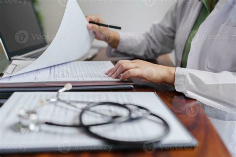 Professional medical doctor in white uniform gown coat interview