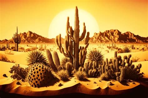 Premium Photo Scorching Hot Desert Landscape With Cactus And Sand