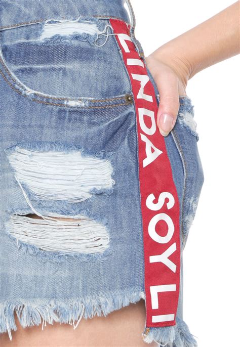 Short Jeans Lança Perfume Hot Pant Lettering Azul Compre Agora
