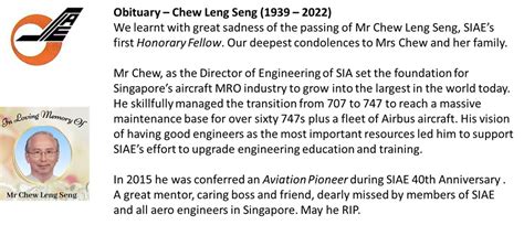 Obituary Chew Leng Seng 1939 2022 Singapore Institute Of