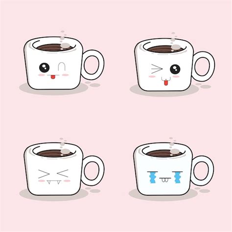 Premium Vector Vector Cute Kawaii Coffee Cup Collection