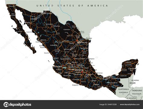 High Detailed Mexico Road Map Labeling Stock Vector Image By ©delpieroo 544813338