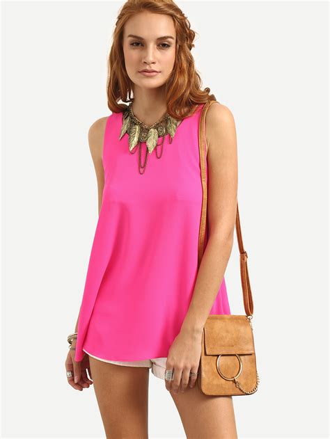 Hot Pink Sleeveless Bow Blouse Shein Sheinside