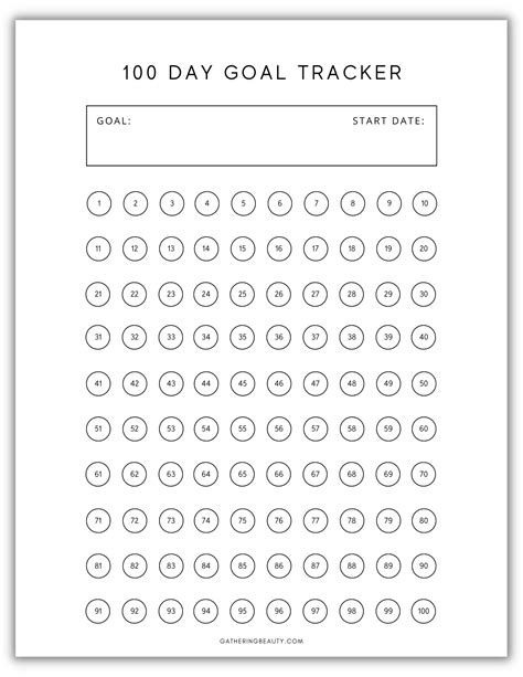 Free Printable 100 Day Goal Tracker