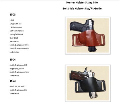 Vintage Hunter Holster Size Chart