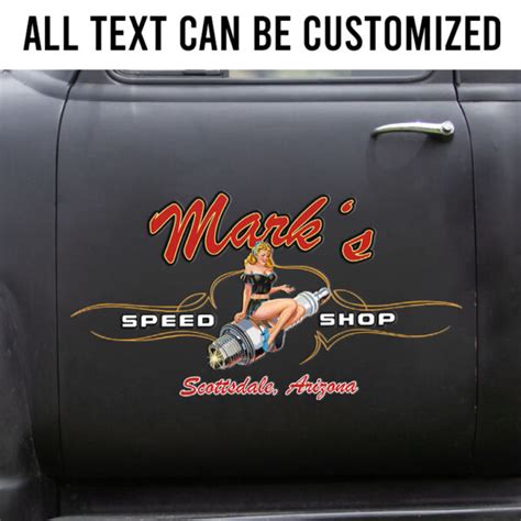 Hot Rod Pinstripe Decals With Pinup Girl And Spark Plugs Ameliaclothingshop