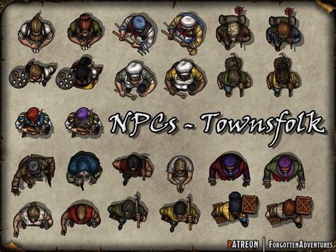 D&D NPCs NPC Tokens Token Townsfolk Commoners Commoner Topdown