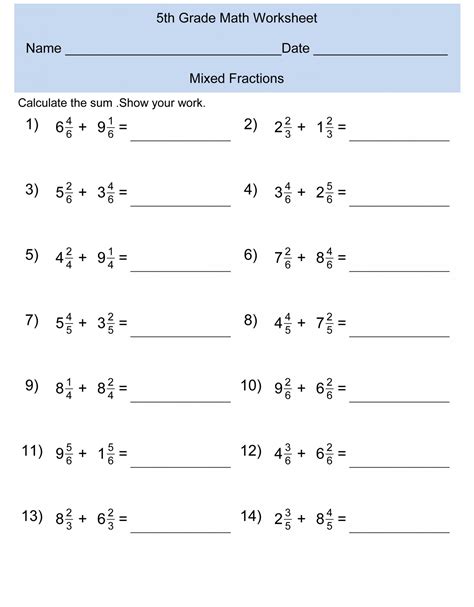 Fifth Grade Math Worksheets Addition To Decimals Learning Printable