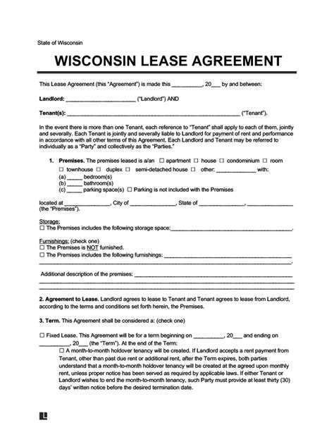 Wisconsin Residential Lease Rental Agreement Forms Docs Free Pdf