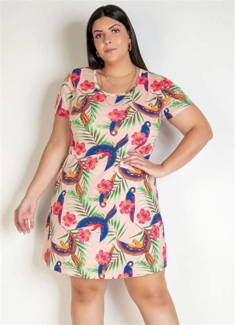 Vesido Floral Rosa Evasê Plus Size Marguerite