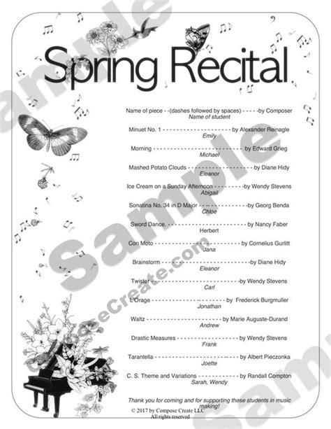 Spring Recital Program Package Editable Recital Programs